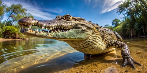 Obraz premium Krokodil -Beeindruckende Weitwinkel Nahaufnahme
