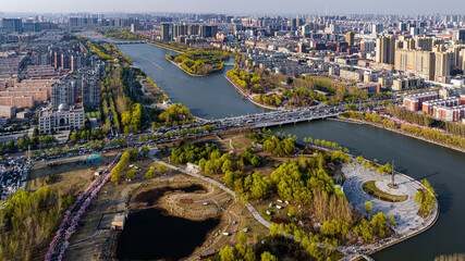 Fototapeta premium Spring scenery of Yitong River in Changchun, China
