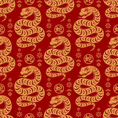Seamless pattern happy chinese new year 2025 the snake zodiac sign with asian elements paper cut style on color background. ( Translation : happy new year 2024 year of the snake )
