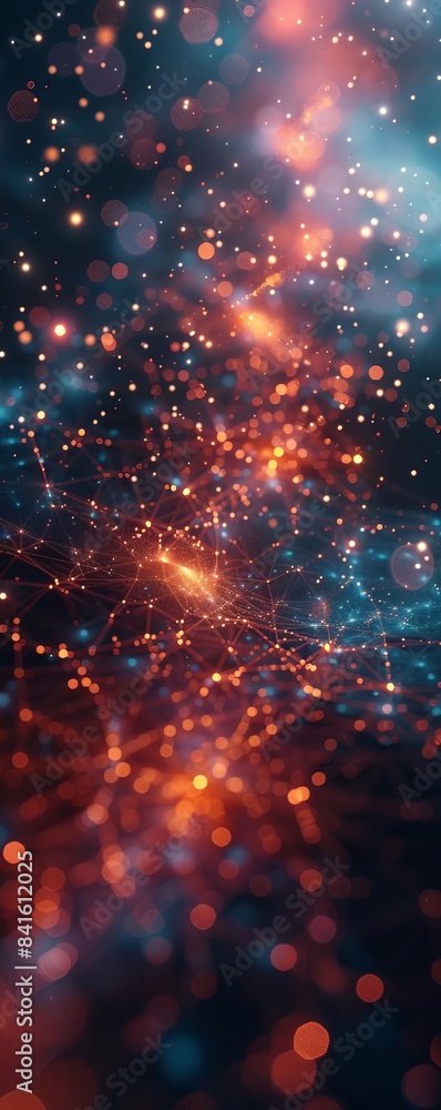 Poster abstract digital network with glowing particles and lines against dark background, representing tech