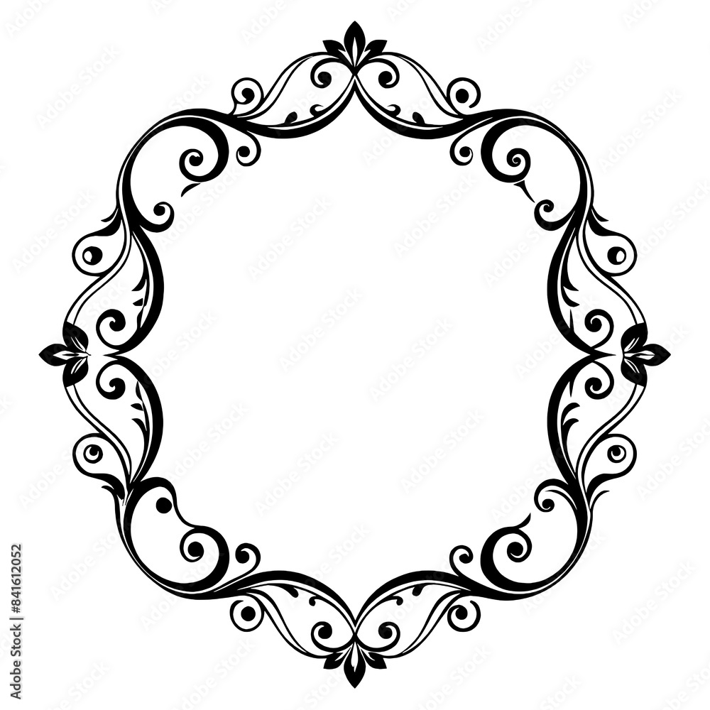 Aufkleber a black and white floral frame border design with swirling, intricate patterns. this design would be