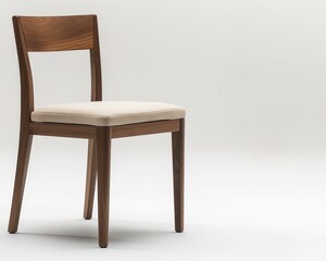 Fototapeta premium Elegant wooden frame chair in a minimalist interior, isolated on a white background with copy space