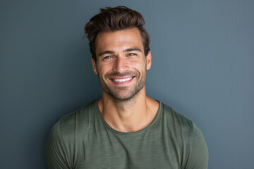 Fototapeta premium A close up portrait of a young man with a subtle smile