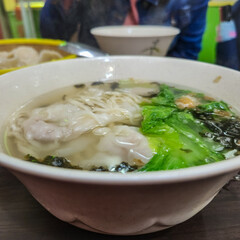 Wonton noodle soup in Taipei Taiwan.