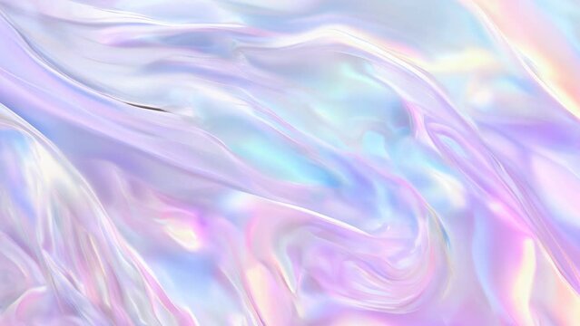 slow motion  soft satin wave, light effect, holographic colors, texture with smooth flowing patterns, background design, fashion and digital art , shiny surface