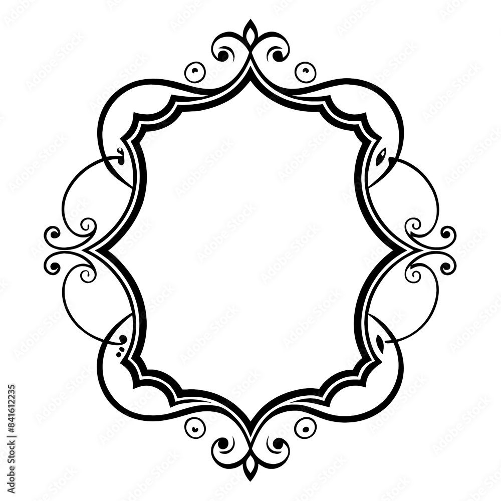 Aufkleber a simple black and white decorative frame with intricate flourishes. the frame is symmetrical and ha