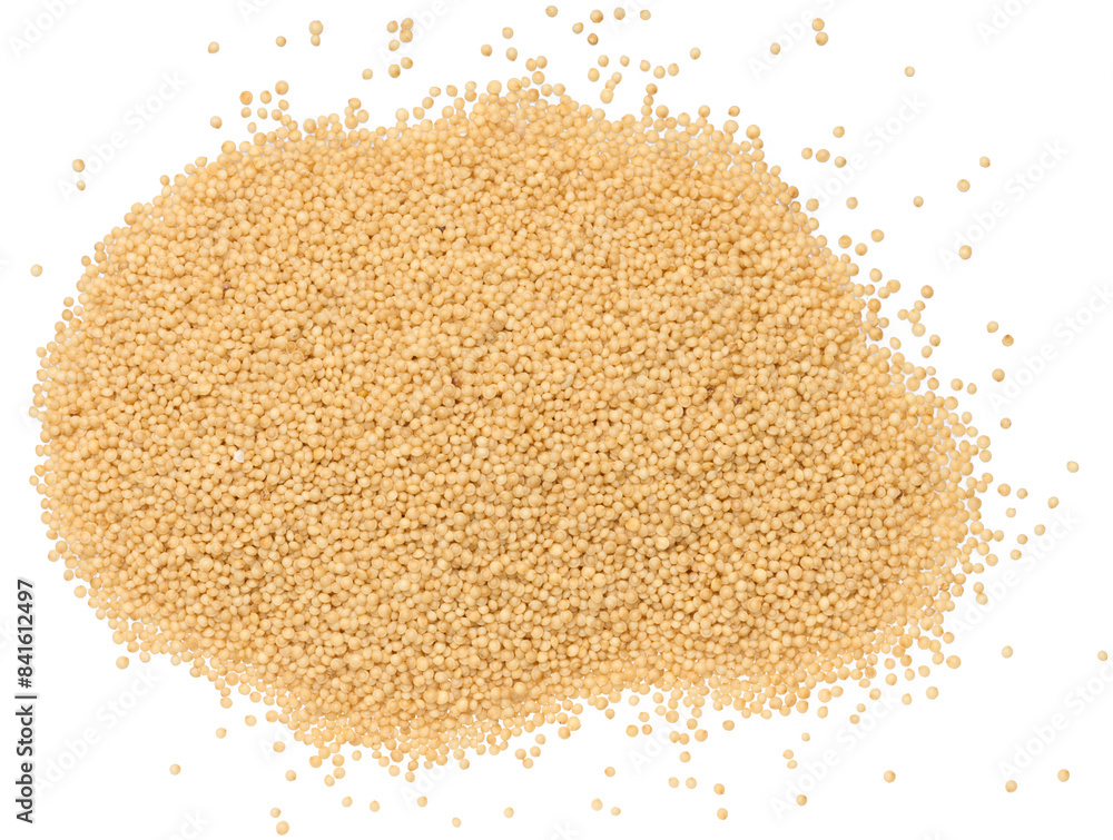 Poster amaranth seeds scattered on a white isolated background