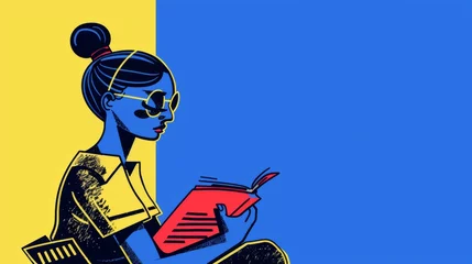 Gordijnen Abstracte kunst An abstract illustration of a woman reading a book  © Leli