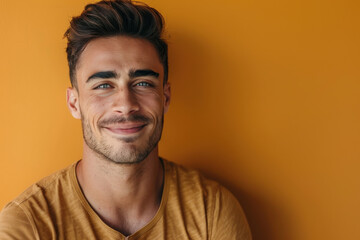 Obraz premium A close up portrait of a young man with a subtle smile