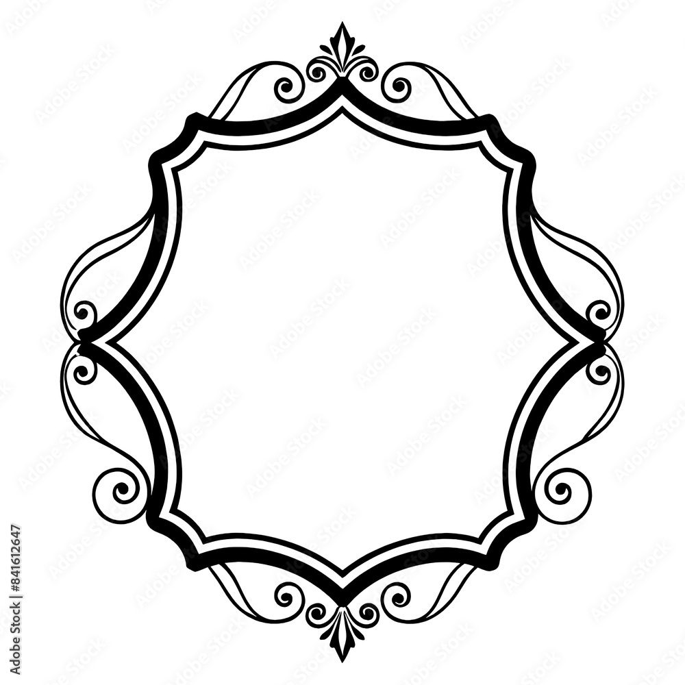 Aufkleber this image shows a decorative frame in black and white. the frame features a series of swirls and cu