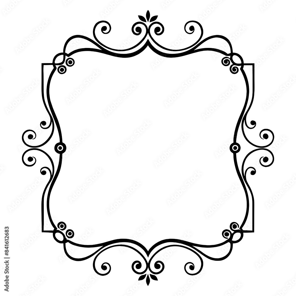 Aufkleber this is a black and white illustration of an ornate square frame with a floral design. the frame has