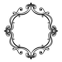 A digital illustration of a decorative black and white floral frame with a plain white interior. Generative AI