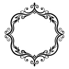A black and white illustration of an ornate decorative frame with a floral design. Generative AI