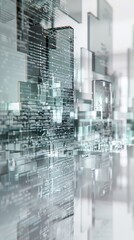 Obraz premium Detailed view of a glass surface reflecting encryption symbols on a computer, isolated on white background with ample space for text