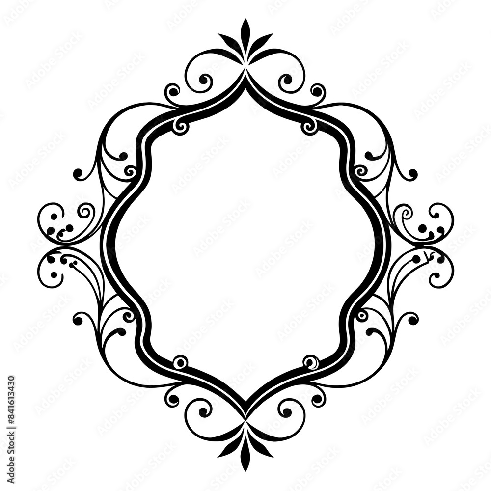 Aufkleber a decorative, black and white, floral border frame design with intricate swirls and scrolls. this de