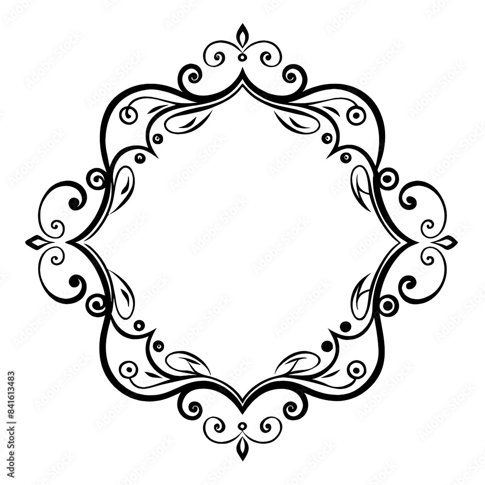 Aufkleber a black and white image of an ornate floral frame design with swirling vines and leaves, perfect for