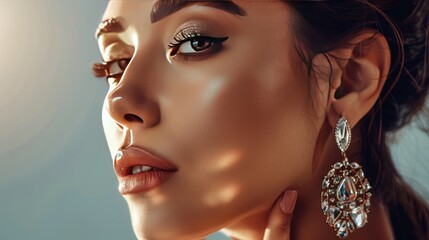 Close up portrait Elegant woman wearing luxury earring