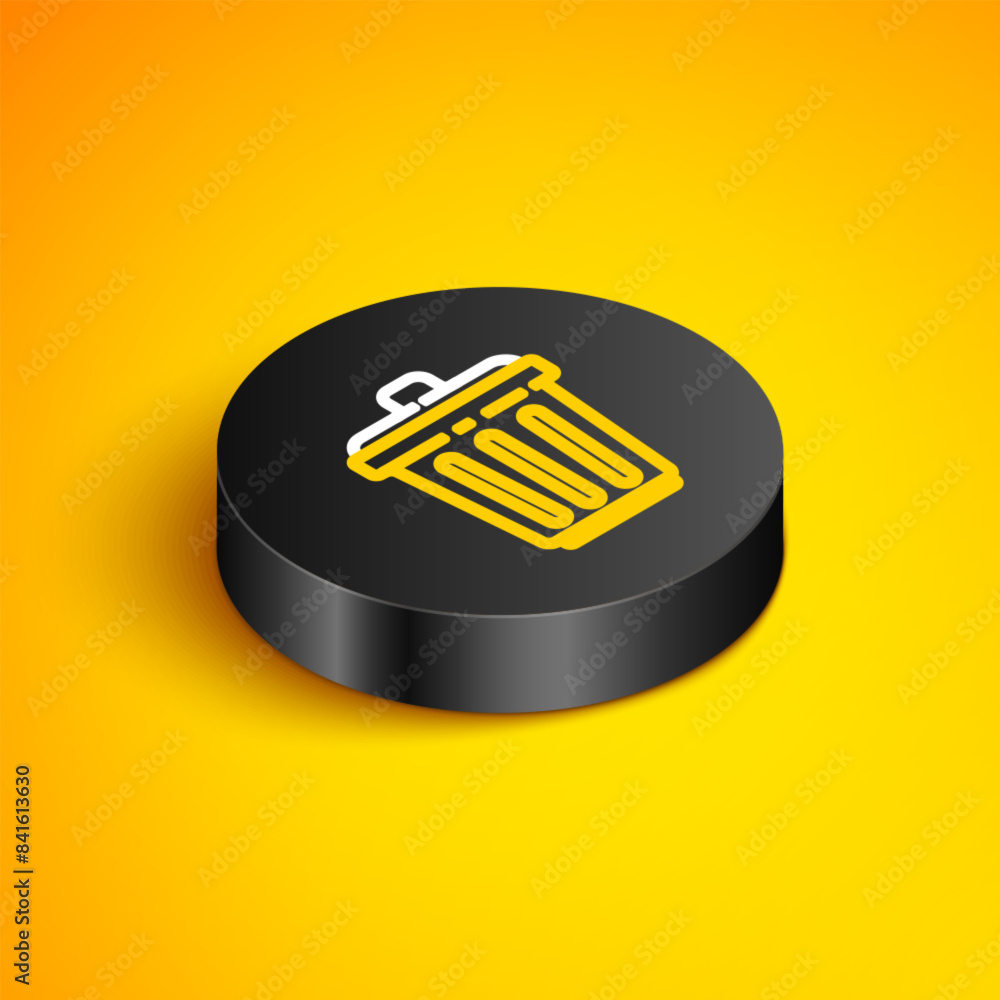 Poster isometric line trash can icon isolated on yellow background. garbage bin sign. recycle basket icon. 