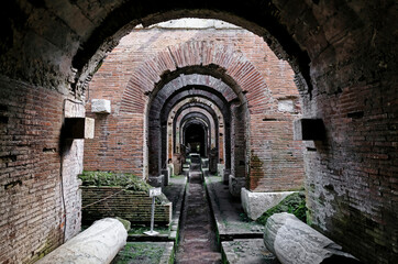 The underground areas of the Campanian Amphitheater (Capua Italy), a complex system of tunnels and galleries, used for the passage of animals and gladiators, for the preparation of the sets