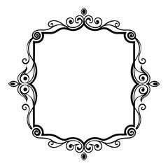 A simple yet elegant black and white floral border frame design. on transparent background. Generative AI