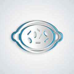 Paper cut Kheer in a bowl icon isolated on grey background. Traditional Indian food. Paper art style. Vector