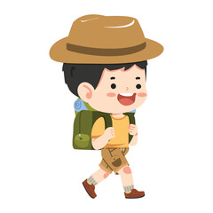 Kid Boy hiker With Backpack cartoon