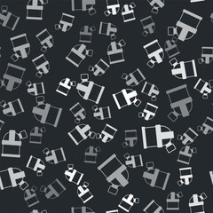 Grey Astronomical observatory icon isolated seamless pattern on black background. Observatory with a telescope. Scientific institution. Vector