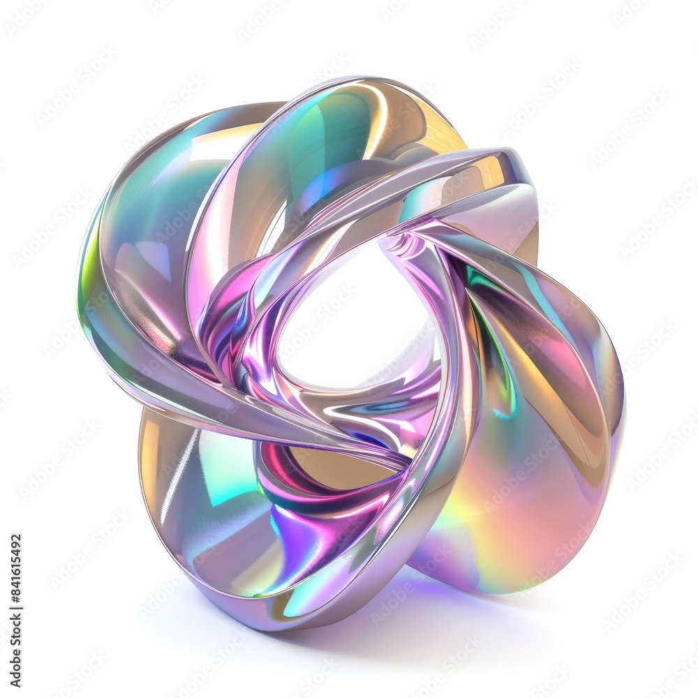 Poster an infinity loop with a holographic surface that bends light into a spectrum of vibrant colors
