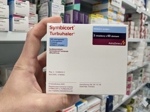 Prague,Czech republic-June 17 2024:SYMBICORT box of medication with Budesonide and Formoterol active substance by AstraZeneca,used for treatment of Asthma,COPD