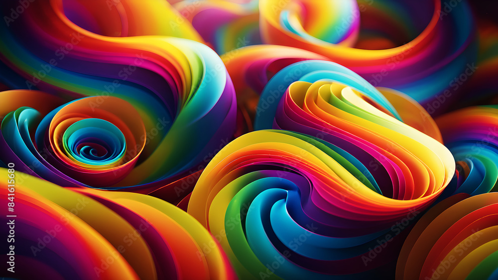 Poster design an abstract background with vibrant rainbow swirls. the colors should blend seamlessly into e