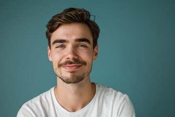 Obraz premium A close up portrait of a young man with a subtle smile