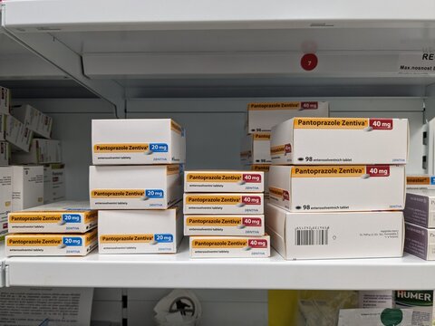 Prague,Czech republic-June 17 2024:PANTOPRAZOLE Zentiva box of medication with Pantoprazole active substance by Zentiva,used for treatment of GERD,Stomach ulcers,Esophagitis