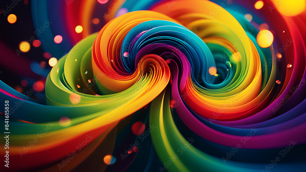 Poster design an abstract background with vibrant rainbow swirls. the colors should blend seamlessly into e