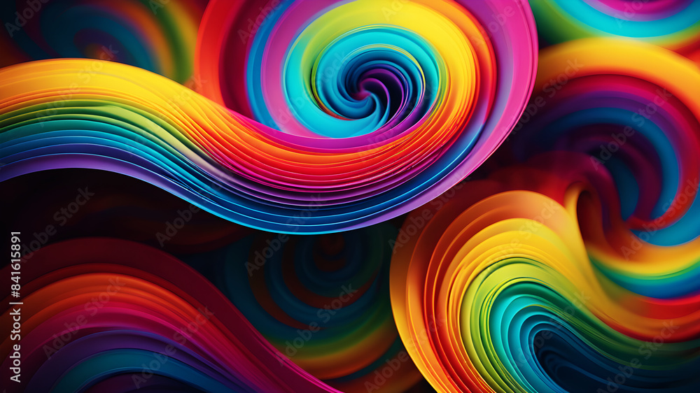 Poster design an abstract background with vibrant rainbow swirls. the colors should blend seamlessly into e