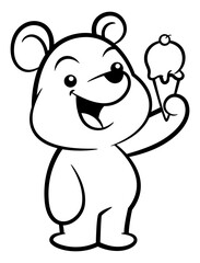 Cute little bear cartoon characters eating an ice cream at summer. Best for outline, logo, and coloring book for ice cream shop