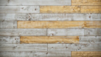 Naklejka premium Rustic wood plank background. Weathered, blank woodplank. Soft gray and mustard yellow color. Horizontal wood panel.
