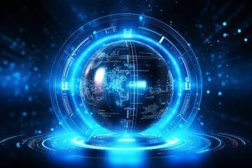 A blue globe with a glowing light around it