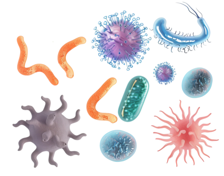 Set of microbes and viruses Isolated on Transparent Background