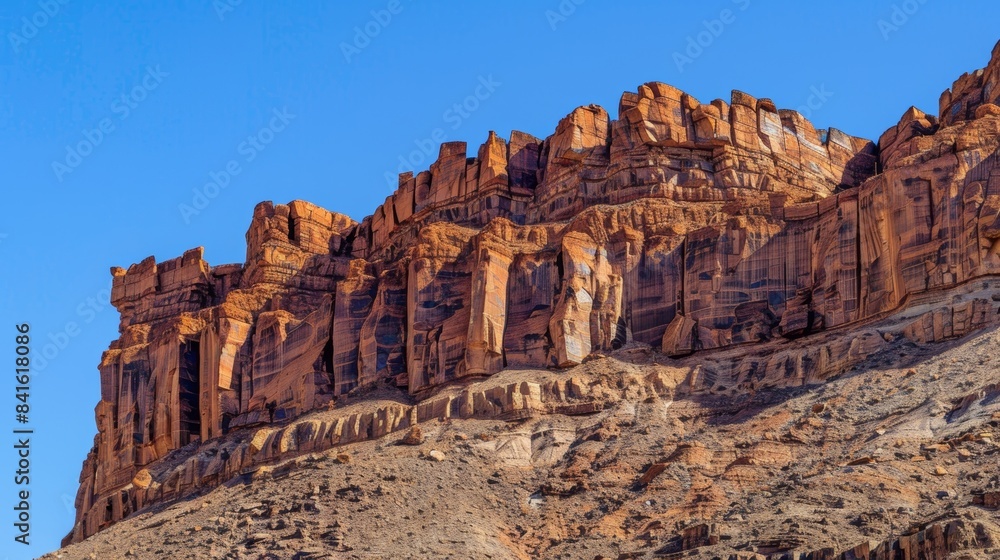 Aufkleber massive sandstone cliffs etched with layers of glossy rustcolored varnish standing tall against the 