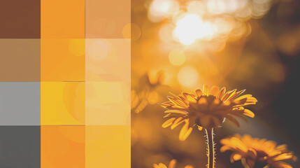 Golden Sunset and a Single Daisy in a Warm Field.