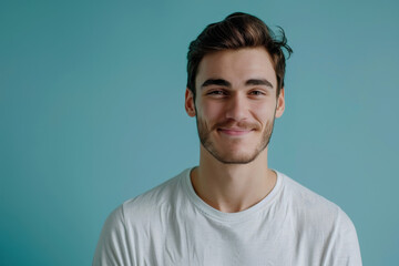 Fototapeta premium A close up portrait of a young man with a subtle smile