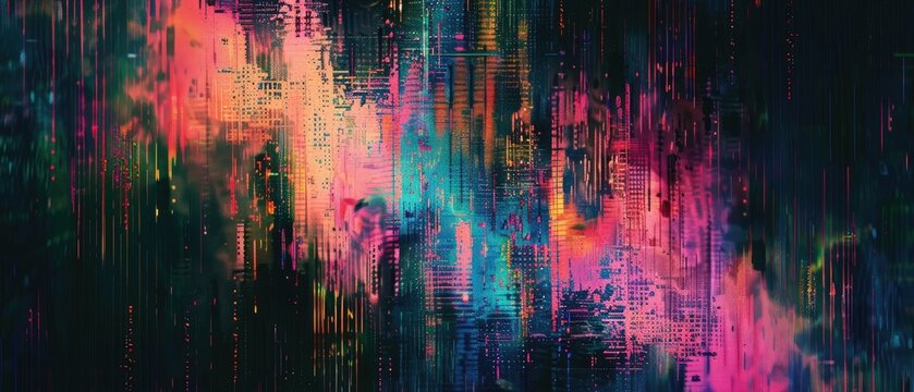 Ultrawide Abstract Dark Background In Style Of Digital Glitch Noise Backdrop Image