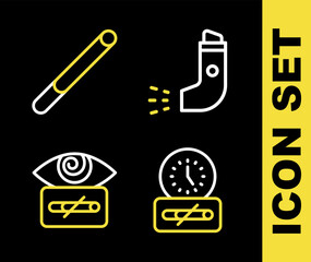 Set line Inhaler, No smoking time, Hypnosis and Cigarette icon. Vector
