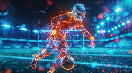 futuristic digital technology glowing image Football player. AI generated