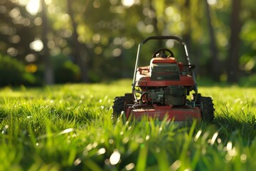 The lawn mower took center stage, a close-up revealing the grass blades' gentle surrender to the machine's precision, transforming the lawn into a green masterpiece