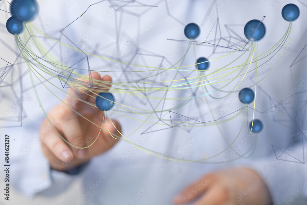 Poster Digital technology background. Network connection dots and lines. - neural network exposure digital