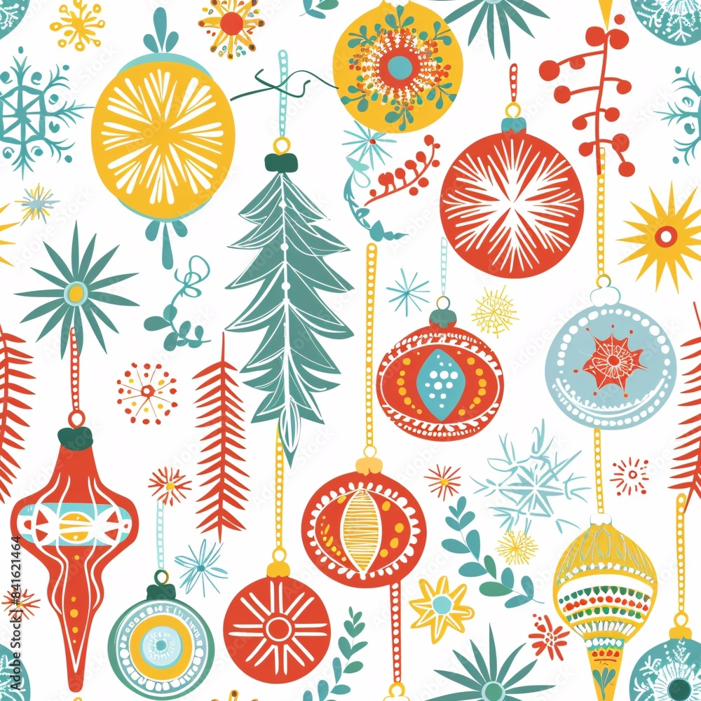 Aufkleber a seamless pattern showcasing colorful christmas ornaments and wrapping paper with intricate pattern