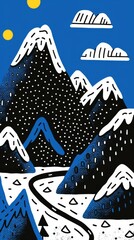 Abstract illustration of a path winding through snowy mountains
