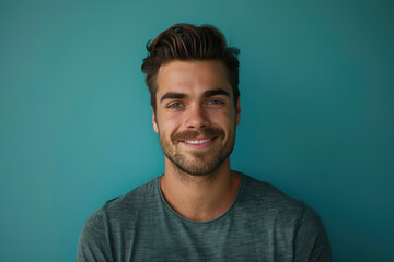 Fototapeta premium A close up portrait of a young man with a subtle smile