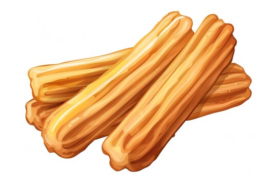Top view of 32bit of Churros in a vector cartoon style, isolate white background